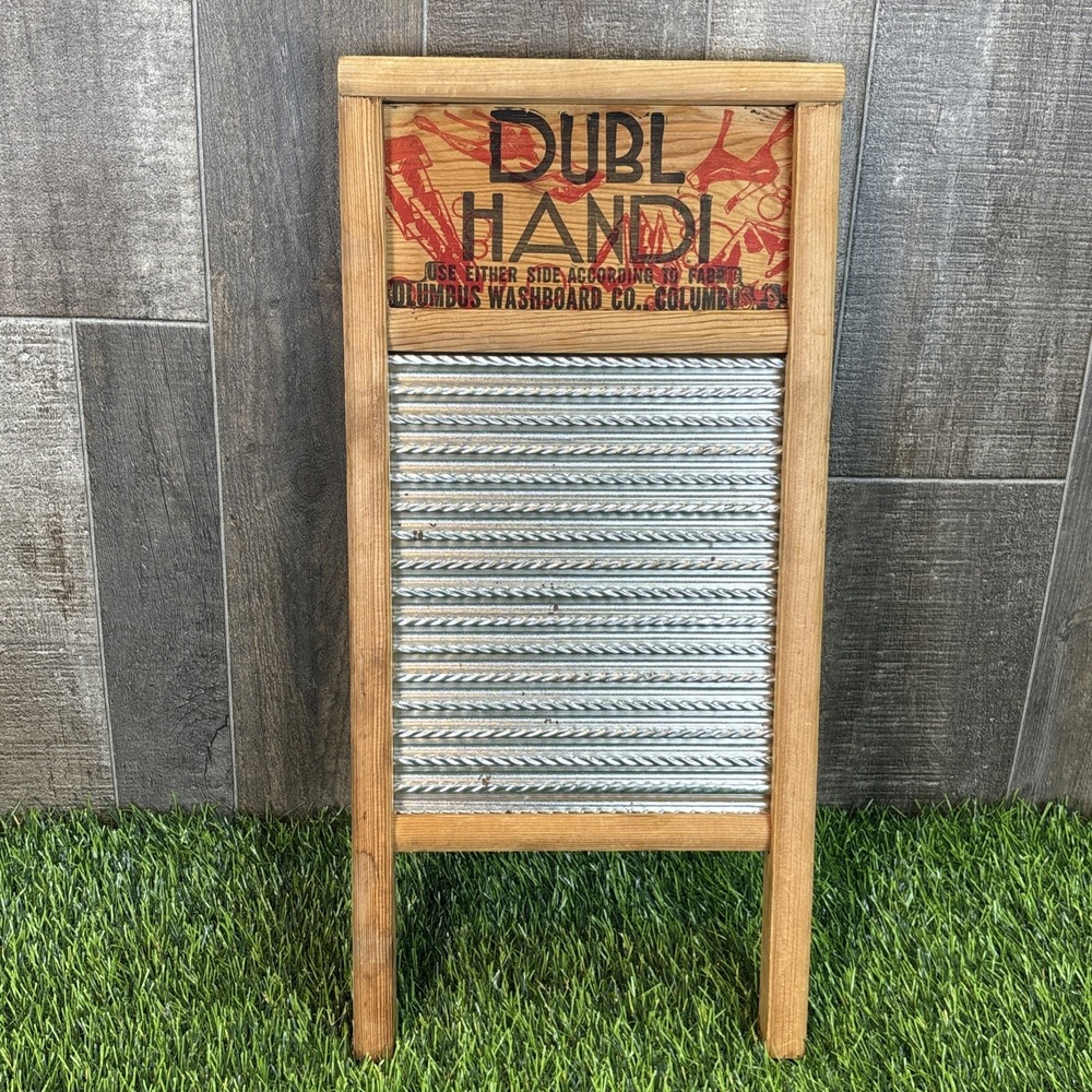 Antique Columbus Washboard‎ Co Dubl Handi Travel Wood & Metal Washboard